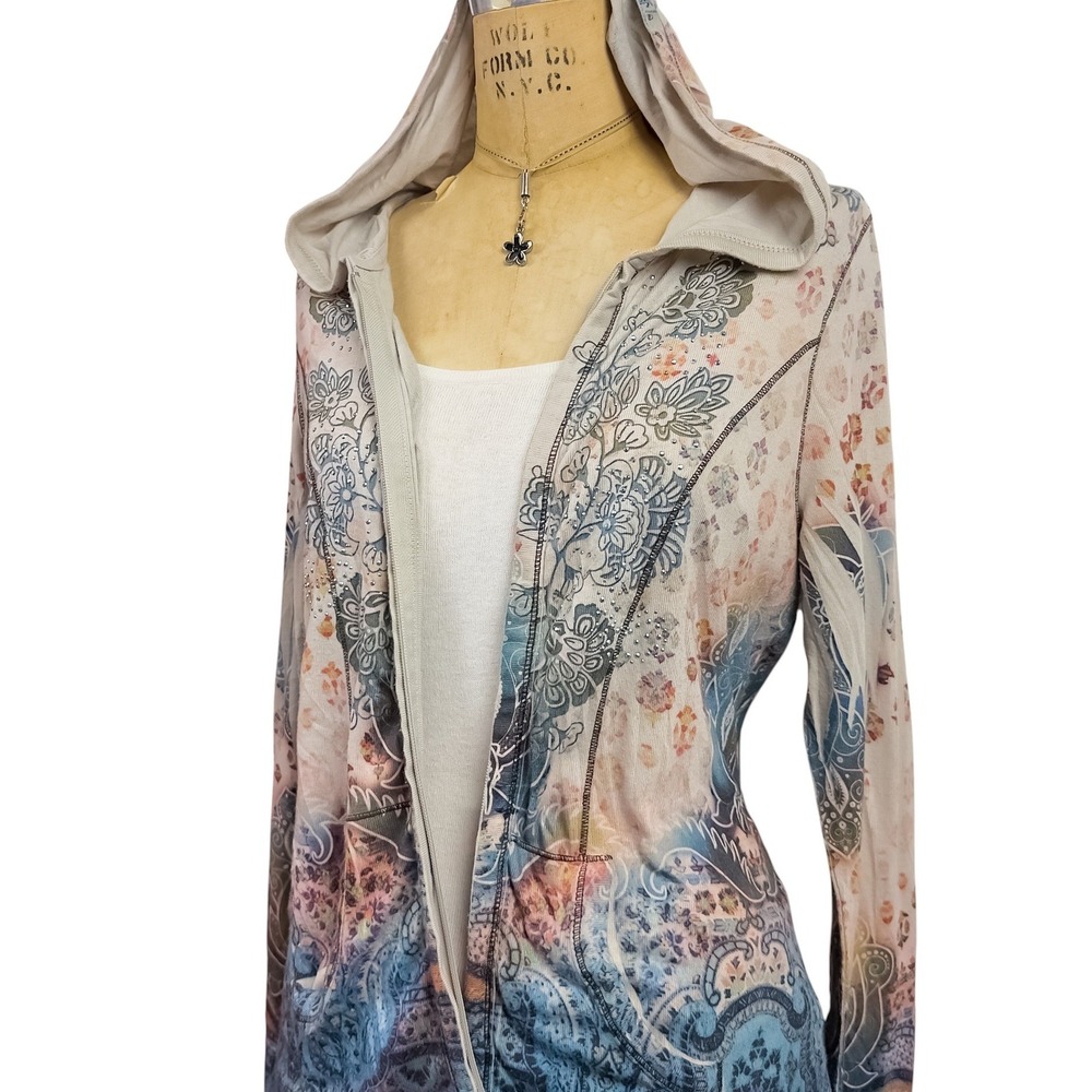 2000s McBling Rhinestone Zip Up Hoodie Fairy Grunge Paisley Ombre Size L Y2K - Picture 10 of 10